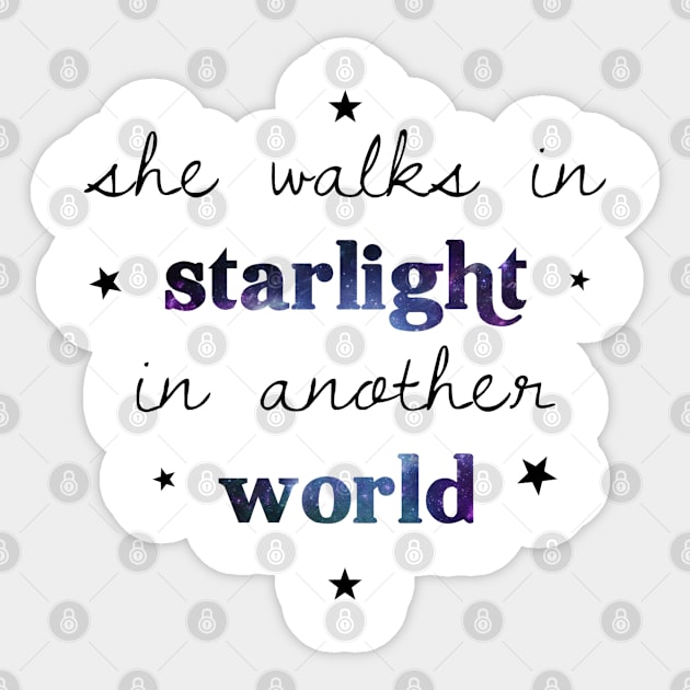 She walks in starlight in another world Sticker by zeppelingurl